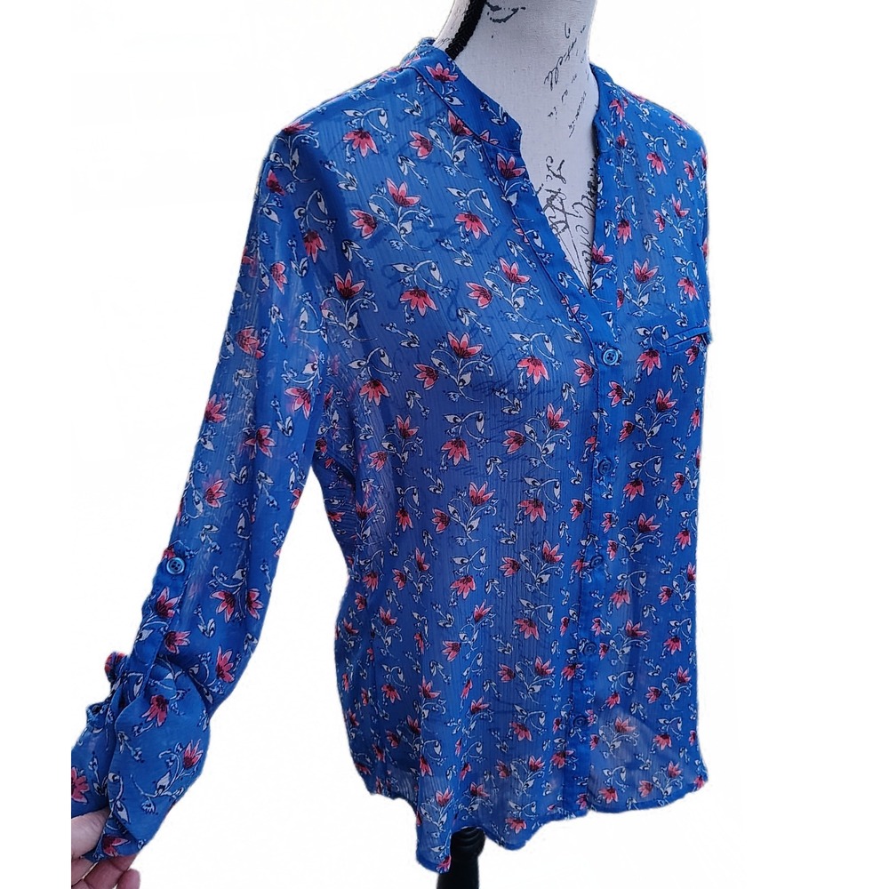 Kut From The Kloth Boho Cobalt Blue Button Front Floral Top M Whimsygoth Cottage
